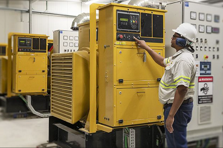 worker controlling commercial backup generator